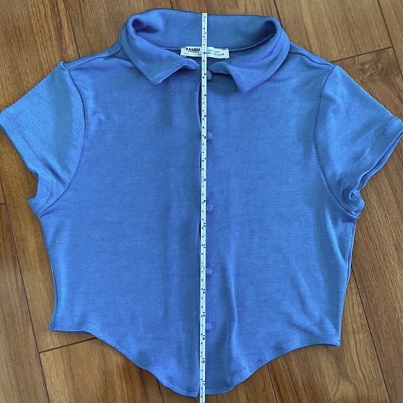 Blue Cropped Button Up Shirt - Picture 8 of 8